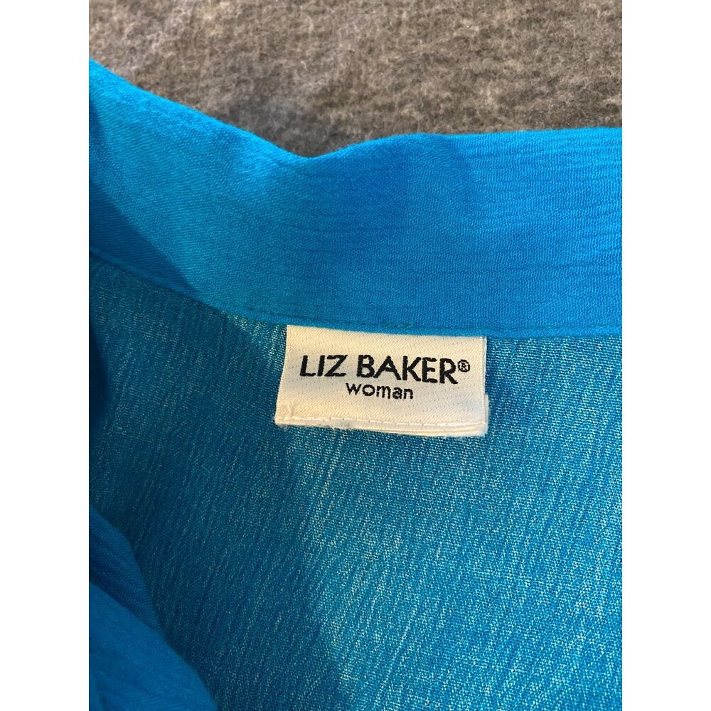 Liz Baker Womens Size 2X Blue Floral Button-Up Short Sleeve Blouse Top Shirt - Picture 3 of 4